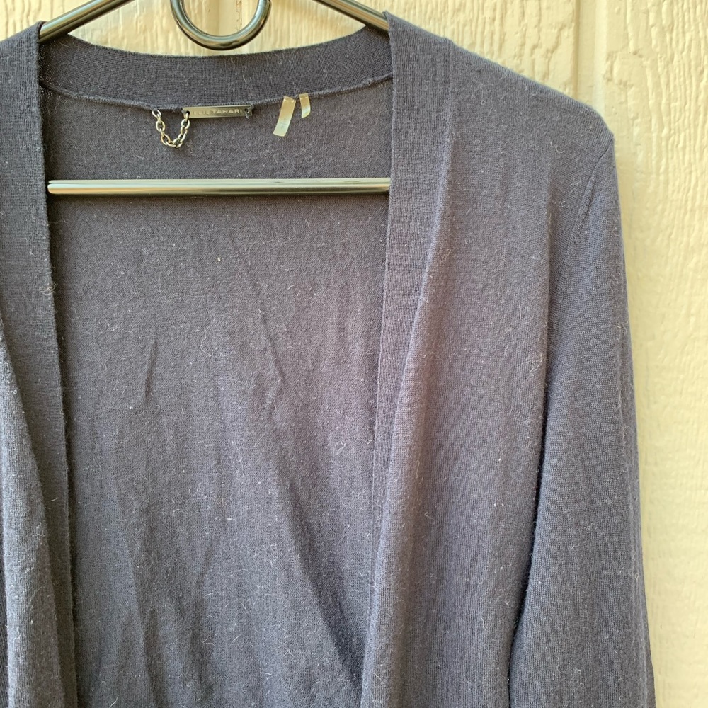 Elie Tahari 100% extra fine merino wool high low lightweight open wool cardigan - Picture 3 of 11